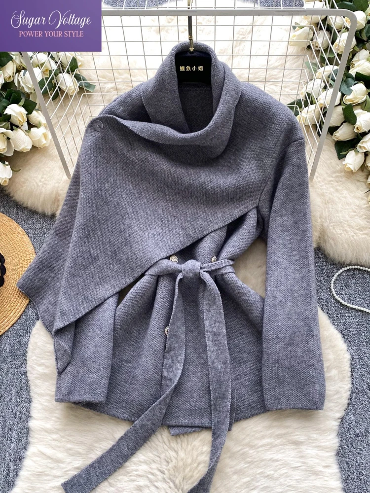 

Корейская шерстяная накидка, женская осенне-зимняя элегантная тонкая куртка с поясом и шалью с воротником, мягкий шерстяной плащ, шикарный минималистичный нежный стиль