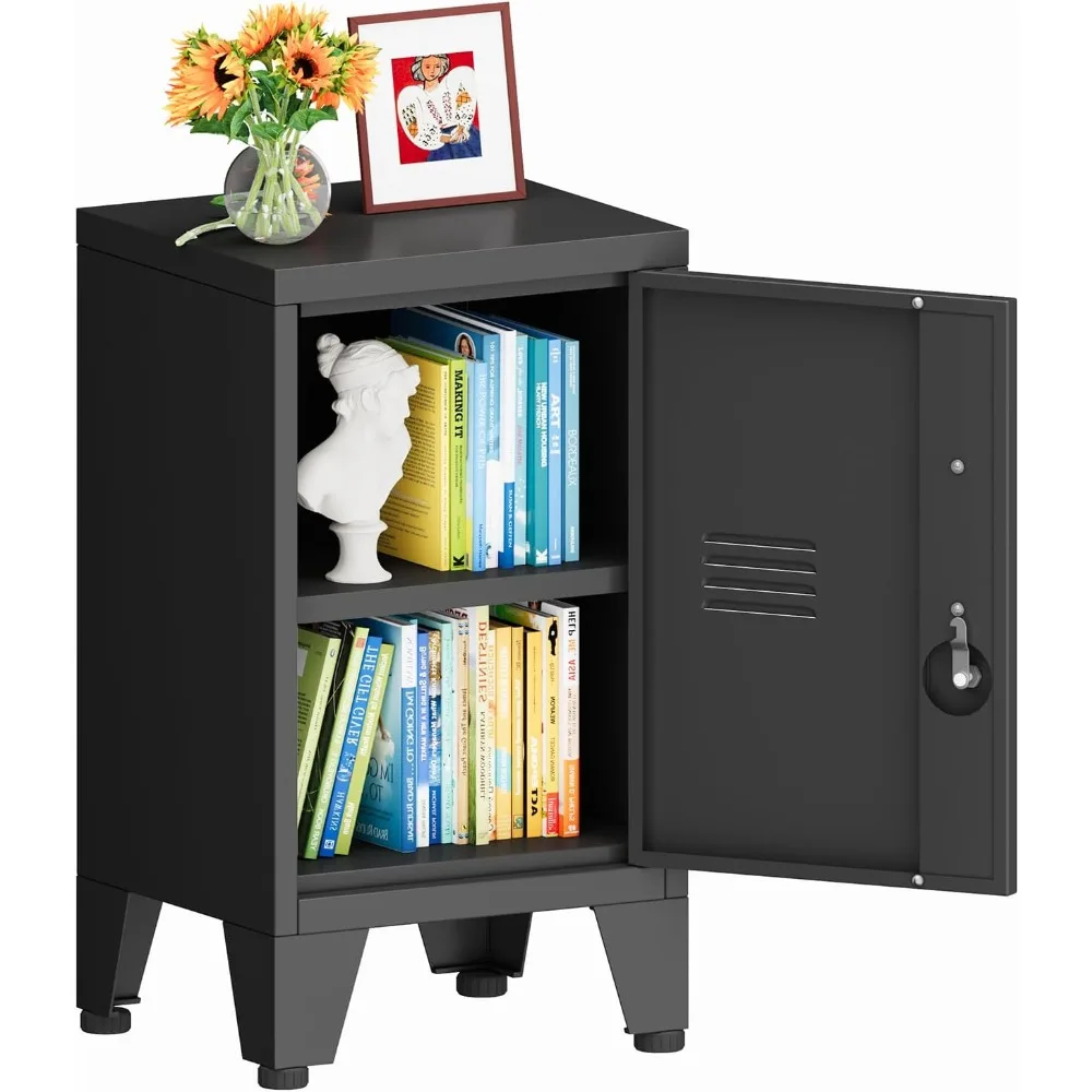 

Black Nightstand, Metal Small Nightstand Storage Cabinet with Adjustable Shelf and Lock, Narrow Nightstand for Living Room, Beb