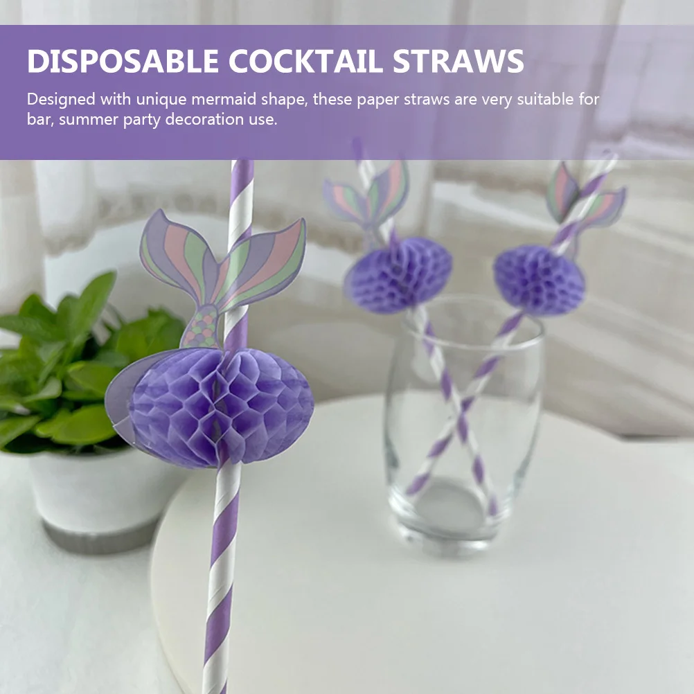 

50pcs Paper Straws Mermaid Honeycomb Design Disposable Cocktail Party Supplies Decorative Drinking Straws For Festival