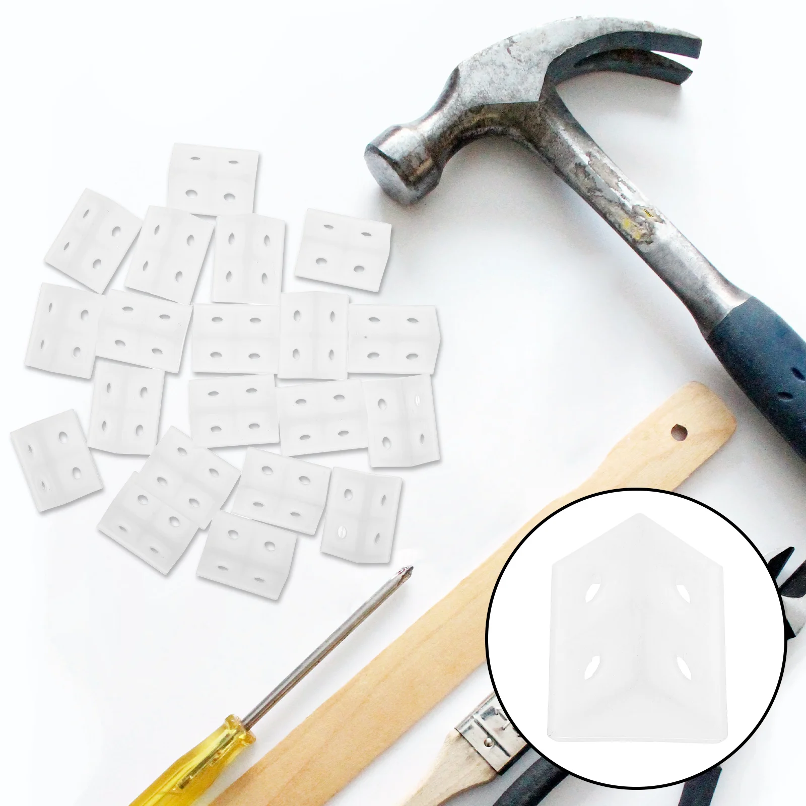 

20Pcs Plastic Corner Braces 4 Hole Angle Brackets Furniture Corner Support for Cabinets Cupboards Drawer Shelves