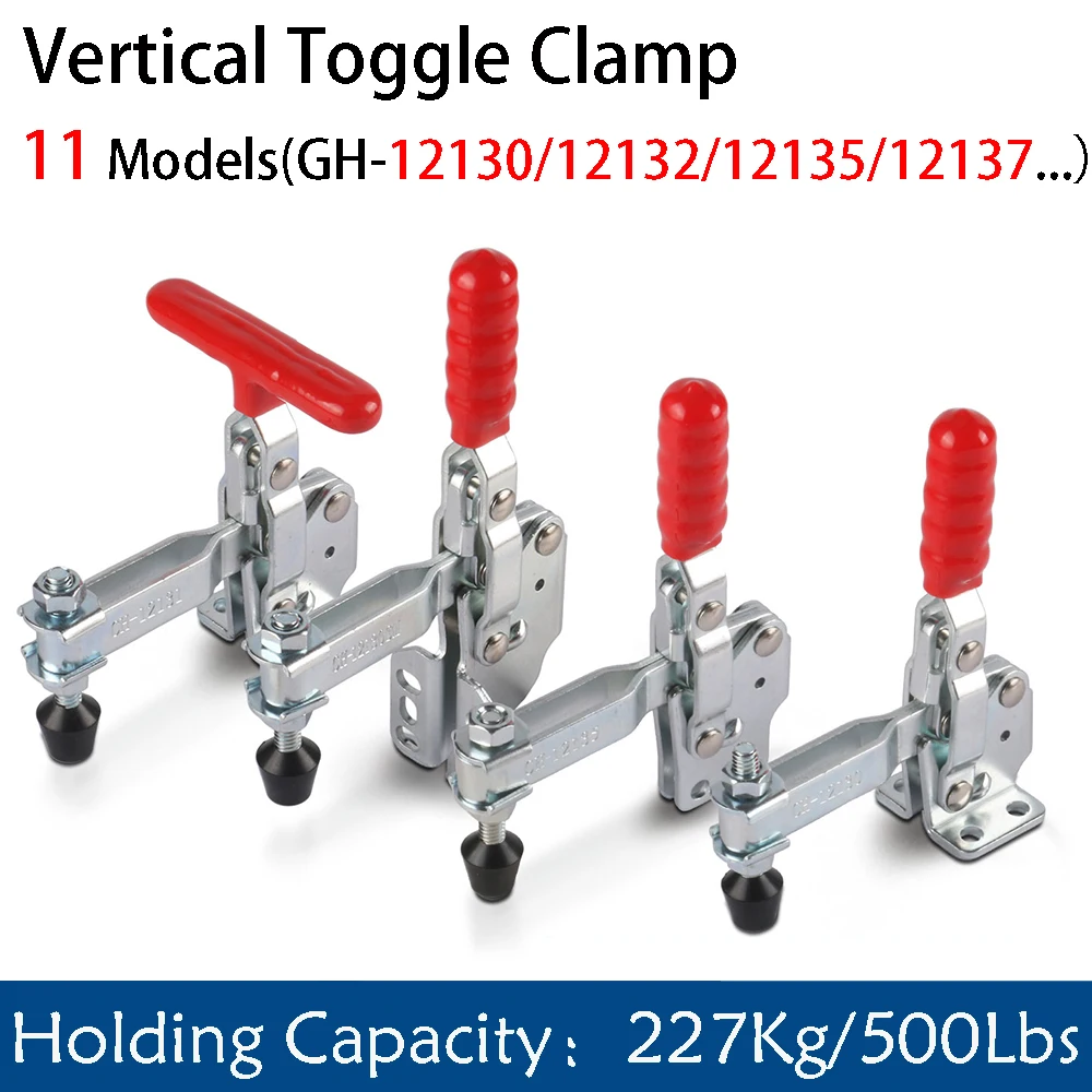 1Pcs Vertical Toggle Clamp Quick Release Rubber Adjustable Hold Down Locking Lever Fastener Woodworking Fix Hand Clip GH-12130