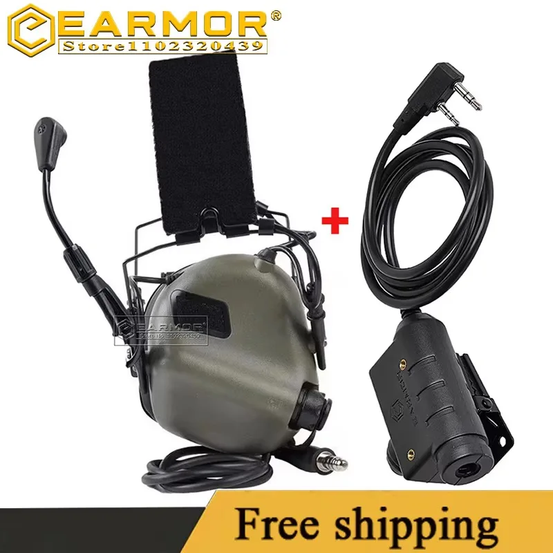 EARMOR M32 MOD4 Electronic Hearing Protection Headset Tactical Headset and M51 PTT Adapter for Storm Radio Shooting Earmuffs