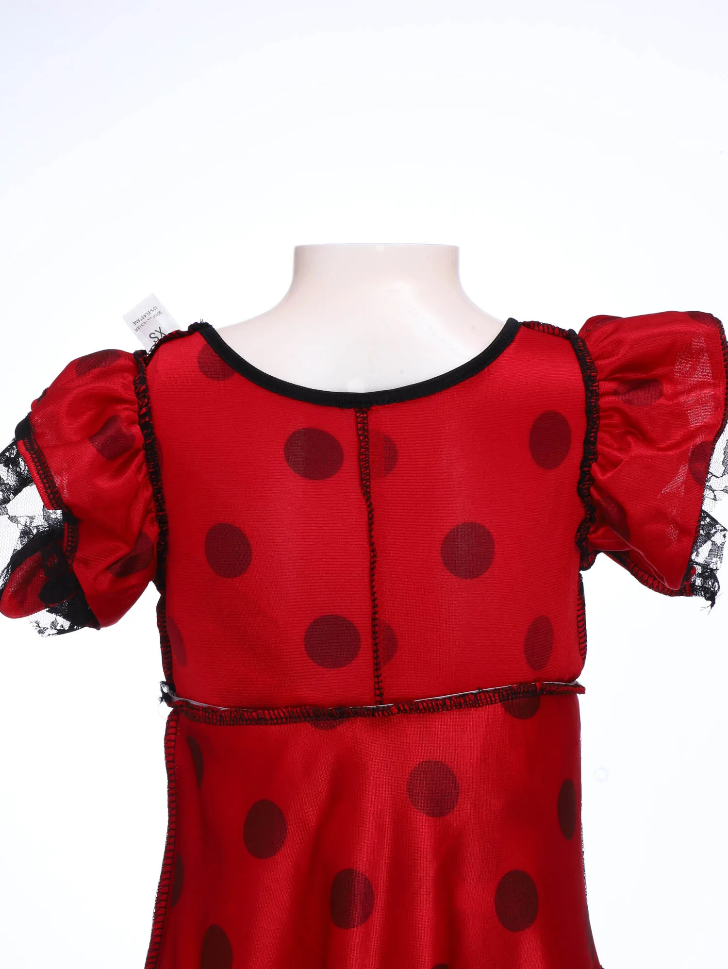 Children Girls Flamenco Dance Dress with Detachable Belt And Matching Fan Set Lyrical Ballroom Stage Performance Dance Costume
