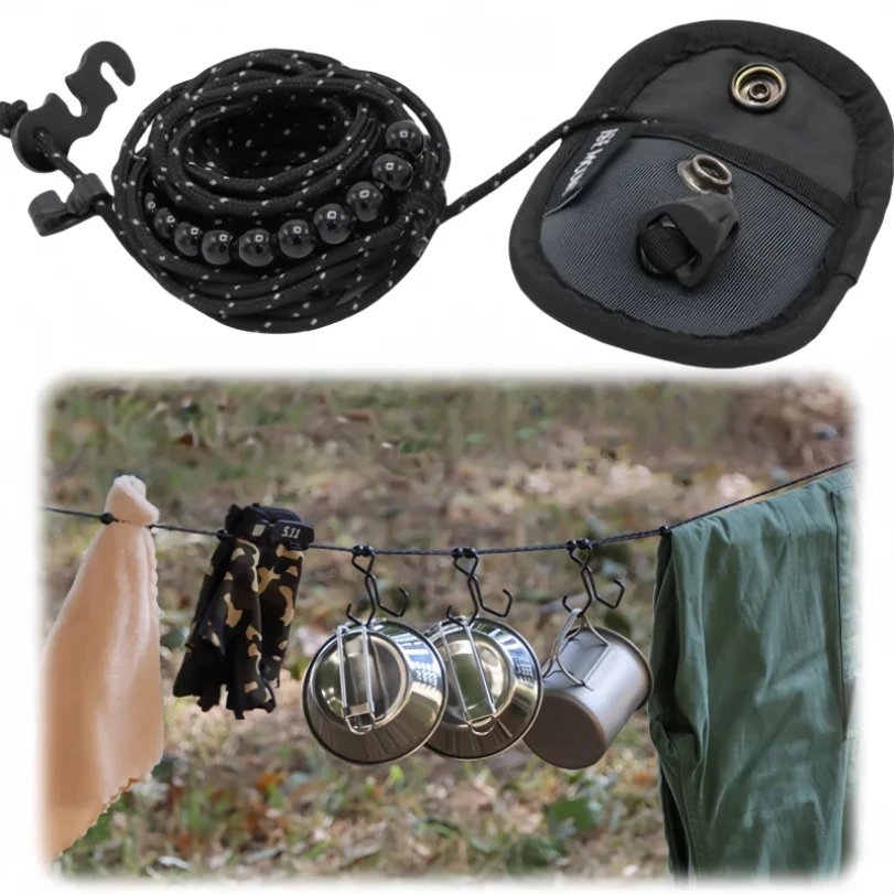 

300cm Portable Windproof Travel Clothesline Outdoor Hiking Lamp Pot Organizer Rope With Storage Bag Camping Equipment