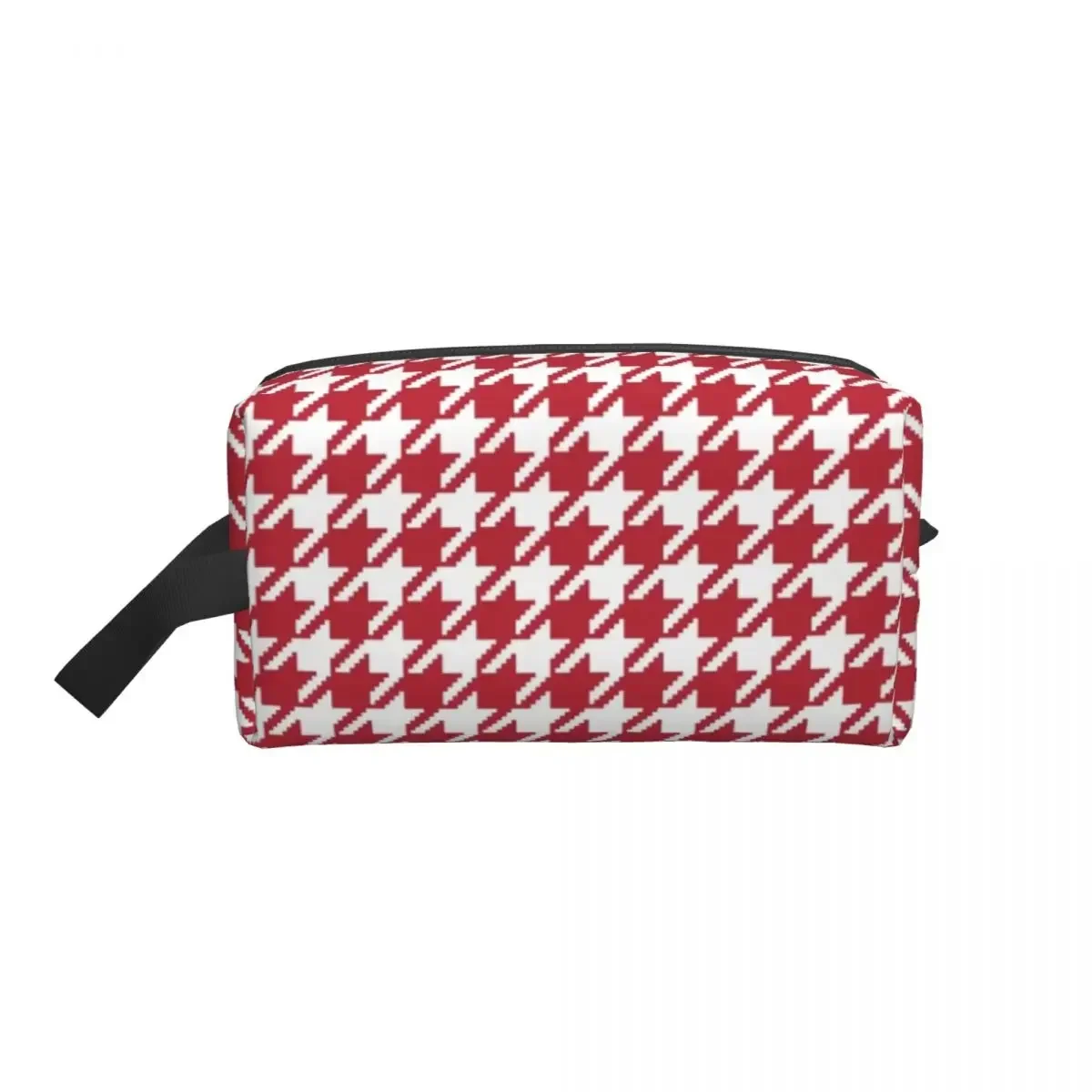 Cute Red And White Houndstooth Travel Toiletry Bag for Women Fashion Plaid Makeup Cosmetic Bag Beauty Storage Dopp Kit