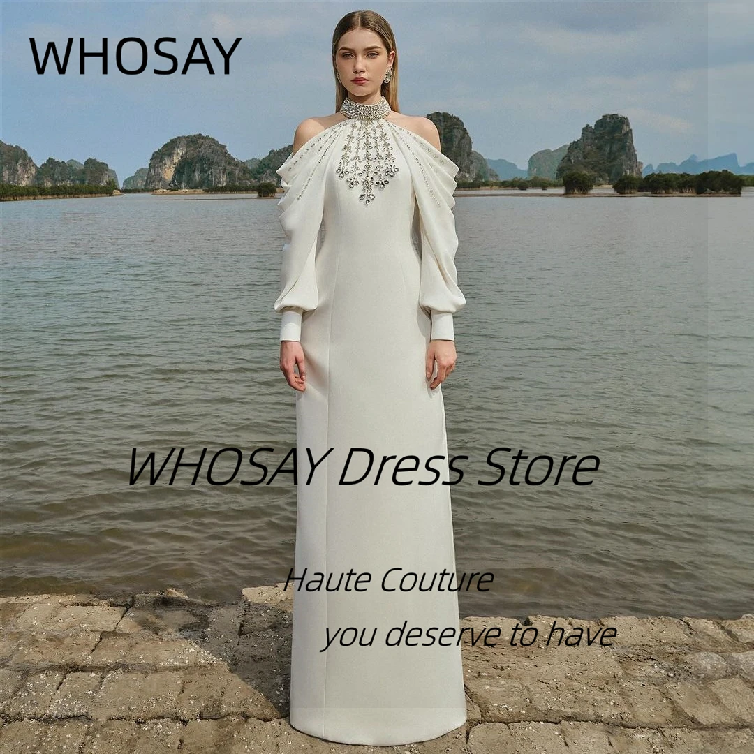 

WHOSAY Выпускные платья с высоким воротником и кристаллами с длинными рукавами Haute Couture длиной до пола, вечерние платья по индивидуальному заказу