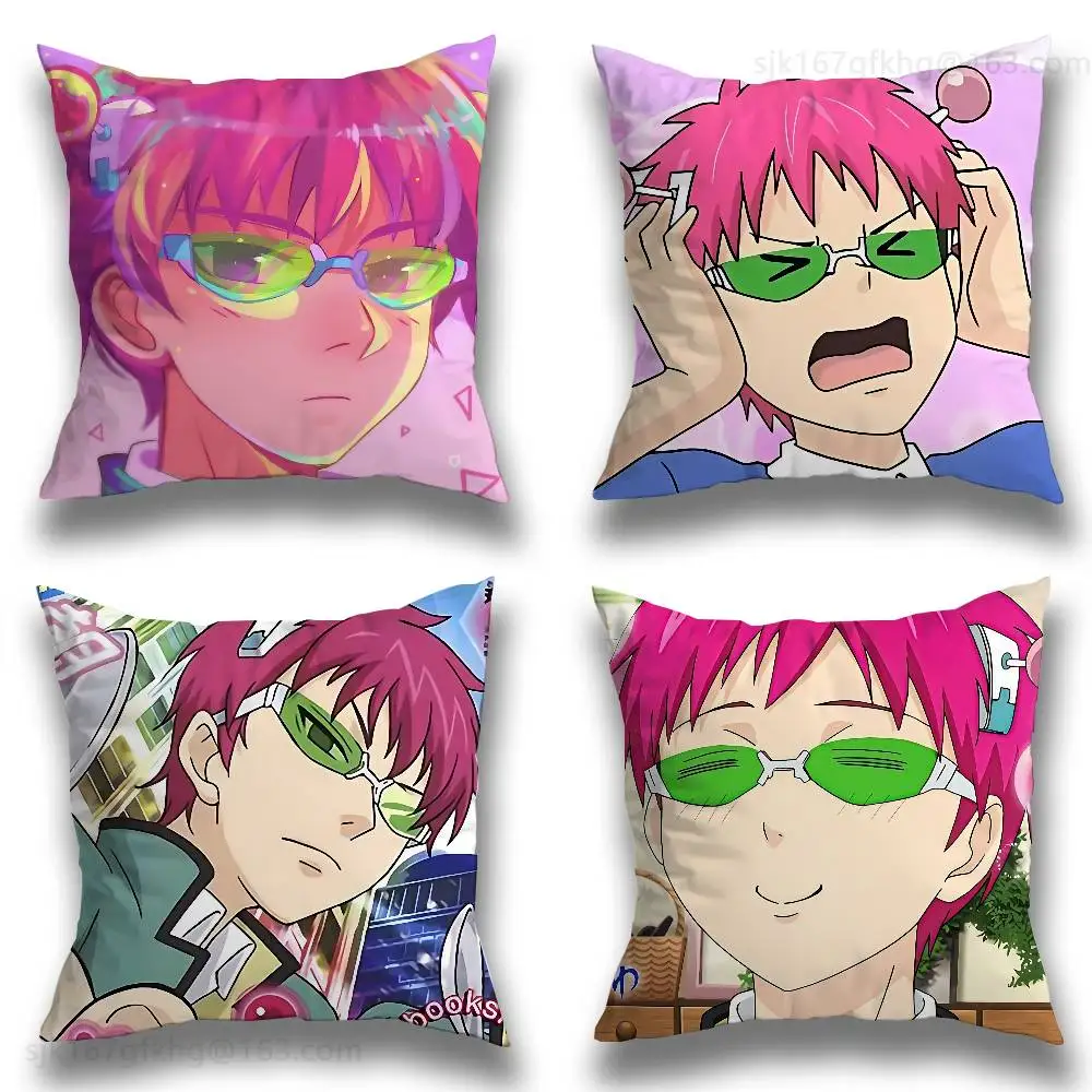 

Anime Role S-Saiki K Chibi Pillow Case Square Double-Sided Printing Short Plush Sofa Cushion Cover Bedroom Bedside Pillow