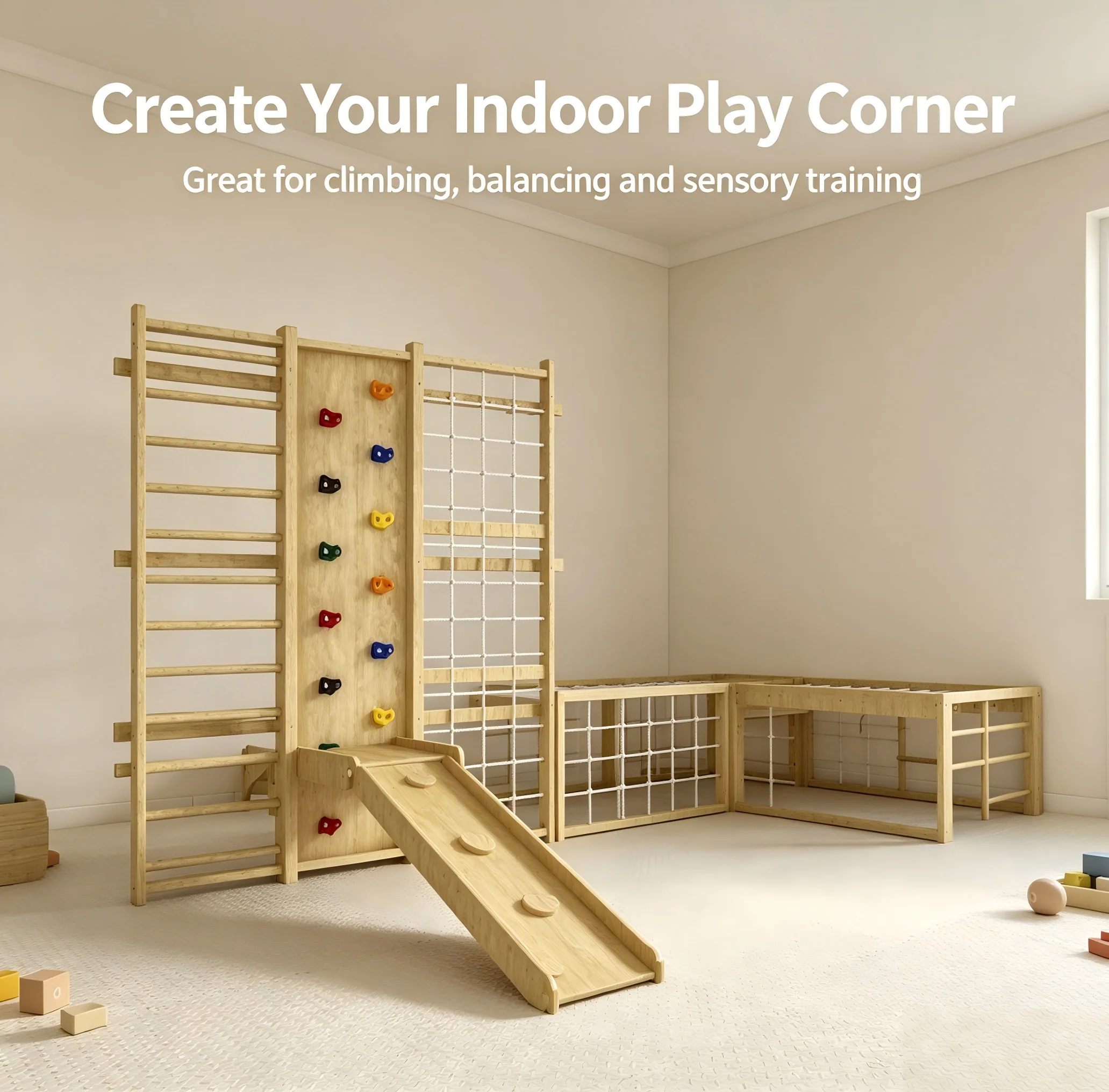 4 in 1木製キッズクライミングフレーム、壁掛けロープネッ - Kids Outdoor Climbing Frame のレビューと価格