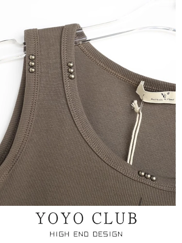 YOYO CLUB American Sle Retro Hot Girl ort Sve round Ne Vest Brand Bule Summer Clothing Cotton Polyester Print Design