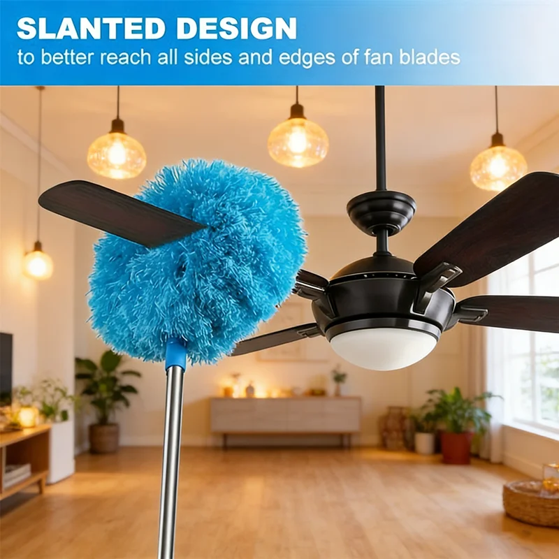 Vielseitiger Ausziehbarer Staubwedel mit Langem Stiel und Waschbarem Mikrofaserkopf, Perfekt für Deckenventilatoren, Jalousien & Schwer Erreichbare Bereiche