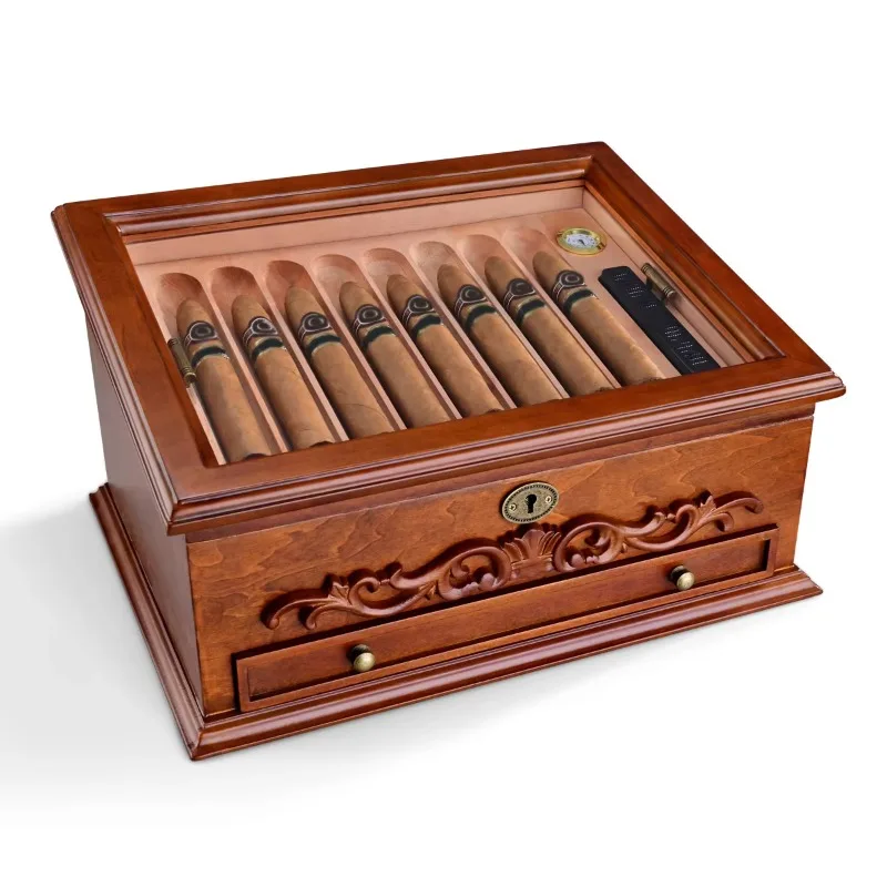 Good Quality Large Capacity Cedar Wooden Moisturizing Luxury Cigar Humidor Box Case Cabinets for Smoke Shop