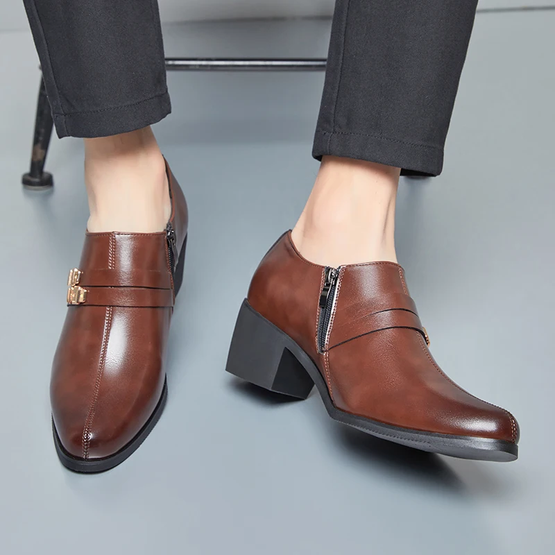 

Customized New Cuban Shoes with Side Zipper Metal Classic Fashion Wedding Party High Heels Men Shoes for Independent Stations