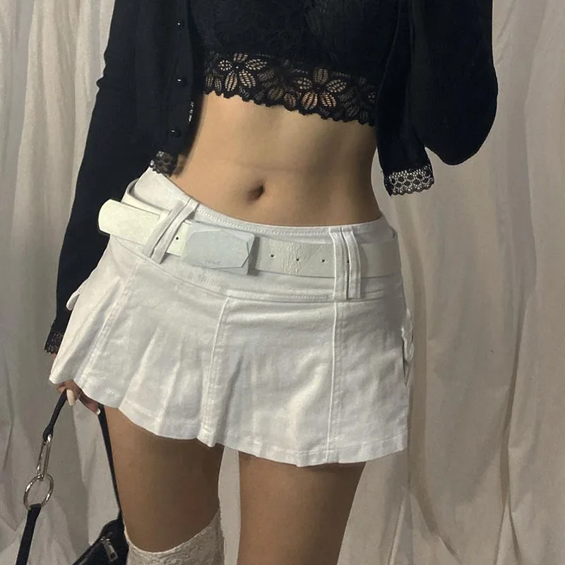 Vintage Denim Skirt Women's Skirt Mini skirts Low Rise Black ​Pocket A-Line Cute Sexy Skirt Harajuku Have Leggings saia jeans