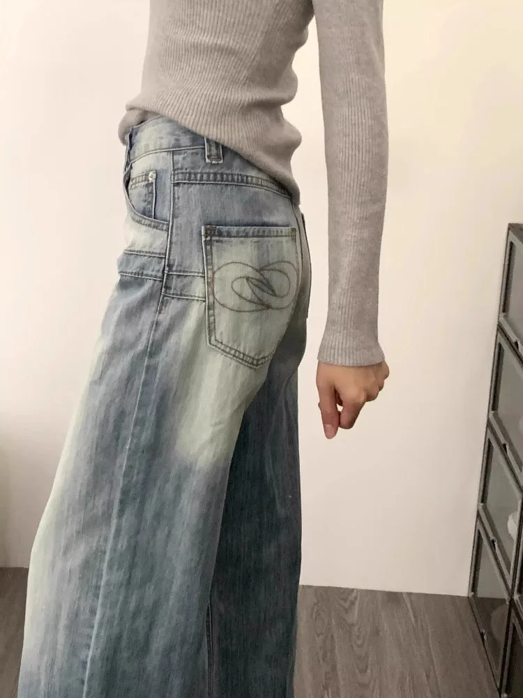 

Американские ретро-джинсы прямого кроя для женщин, весенняя новинка, большие размеры, для полных женщин, с высокой талией, свободные, широкие брюки