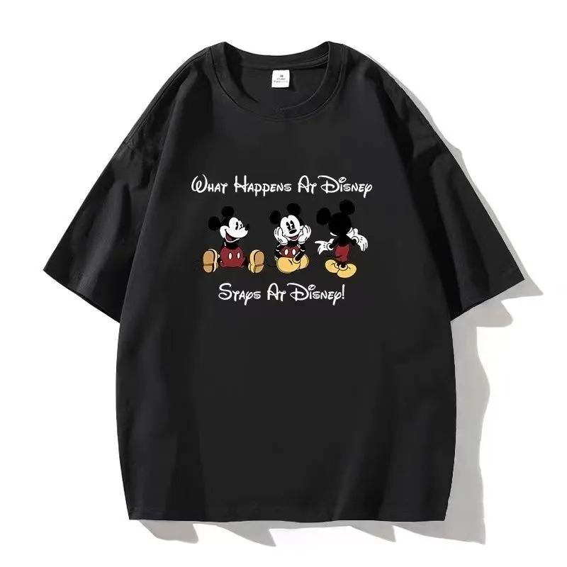تي شيرت ديزني كارتوني لطيف محيطي مطبوع عليه ميكي بأكمام قصيرة للنساء والرجال للأزواج صيفي فضفاض متعدد الاستخدامات