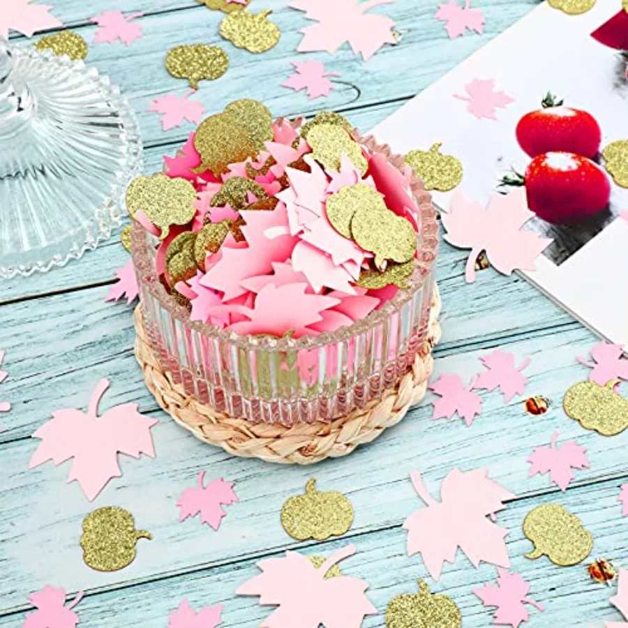 300 قطع الخريف الشكر اليقطين مابل ليف النثار الوردي والذهبي اليقطين النثار استحمام الطفل بريق اليقطين الزينة