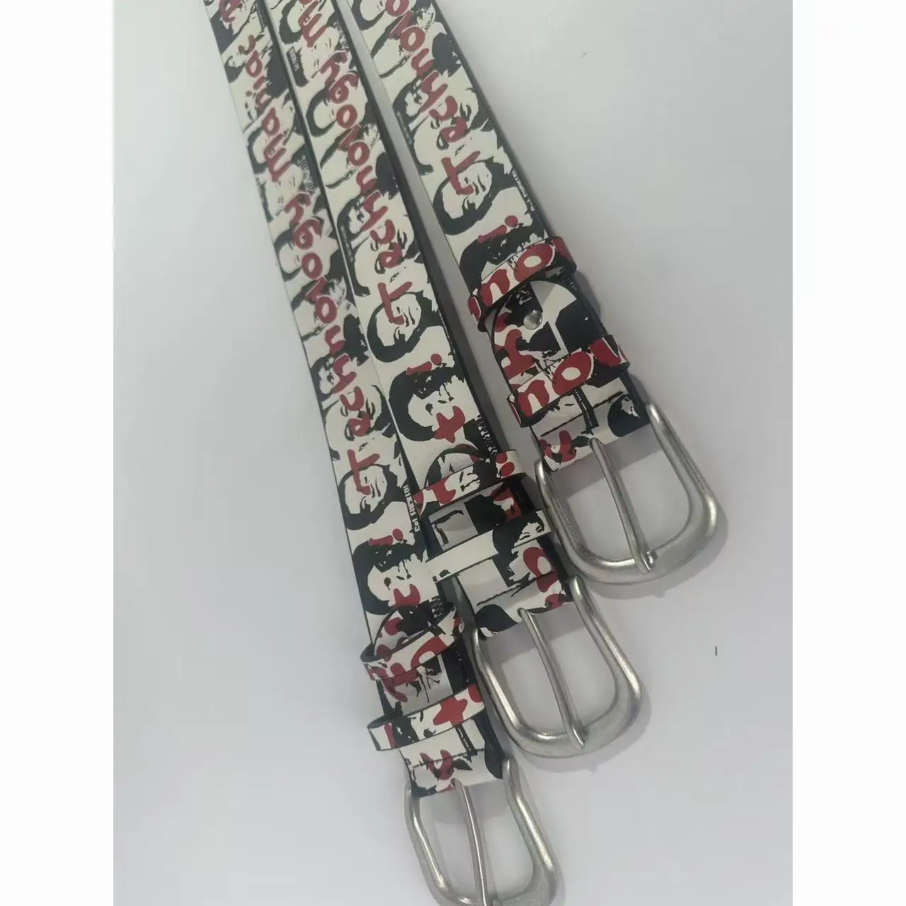 Trendy Punk Graphic Print Novelty Waist Belt Unisex Hip Hop Waistband with Square Buckle Jeans Pants Streetwear Y2K Accessory