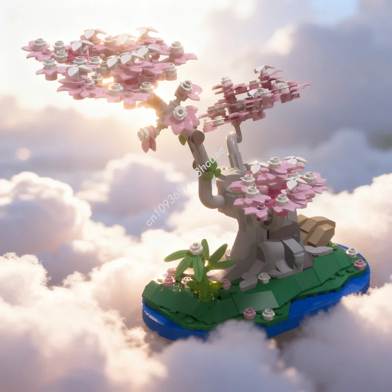 401pcs MOC Sakura Bonsai Blue Saucer Botanicals Model Building Blocks Architecture Idea Brick Festival Gift Education Toy