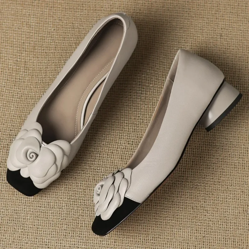 Plus size 34-41 vrouwen schapenvacht mix kleur patchwork slip-on pompen bloem decoratie OL stijl dagelijks slanke jurk hakken hot