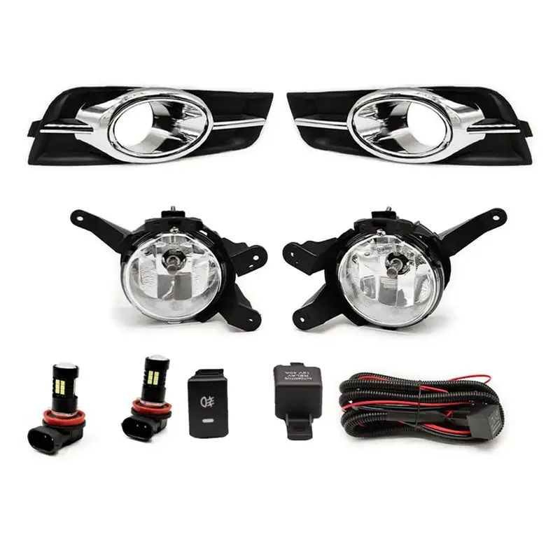 

A64P-Car Front Bumper LED Fog Light Kits For Cruze 2009-2014 Chrome Fog Lamp Cover Grill Bezel Relay Switch Harness