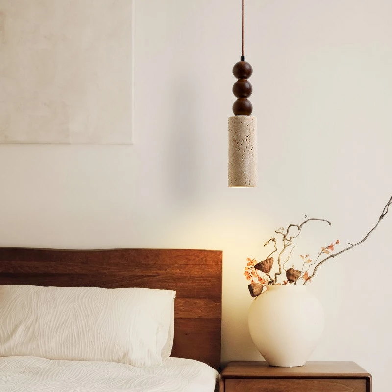 IWHD خمر الخشب قلادة مصباح الأصفر الترافرتين قلادة LED ضوء Hanglamp السرير الإضاءة ديكور المنزل E27 لامبارا تيكو