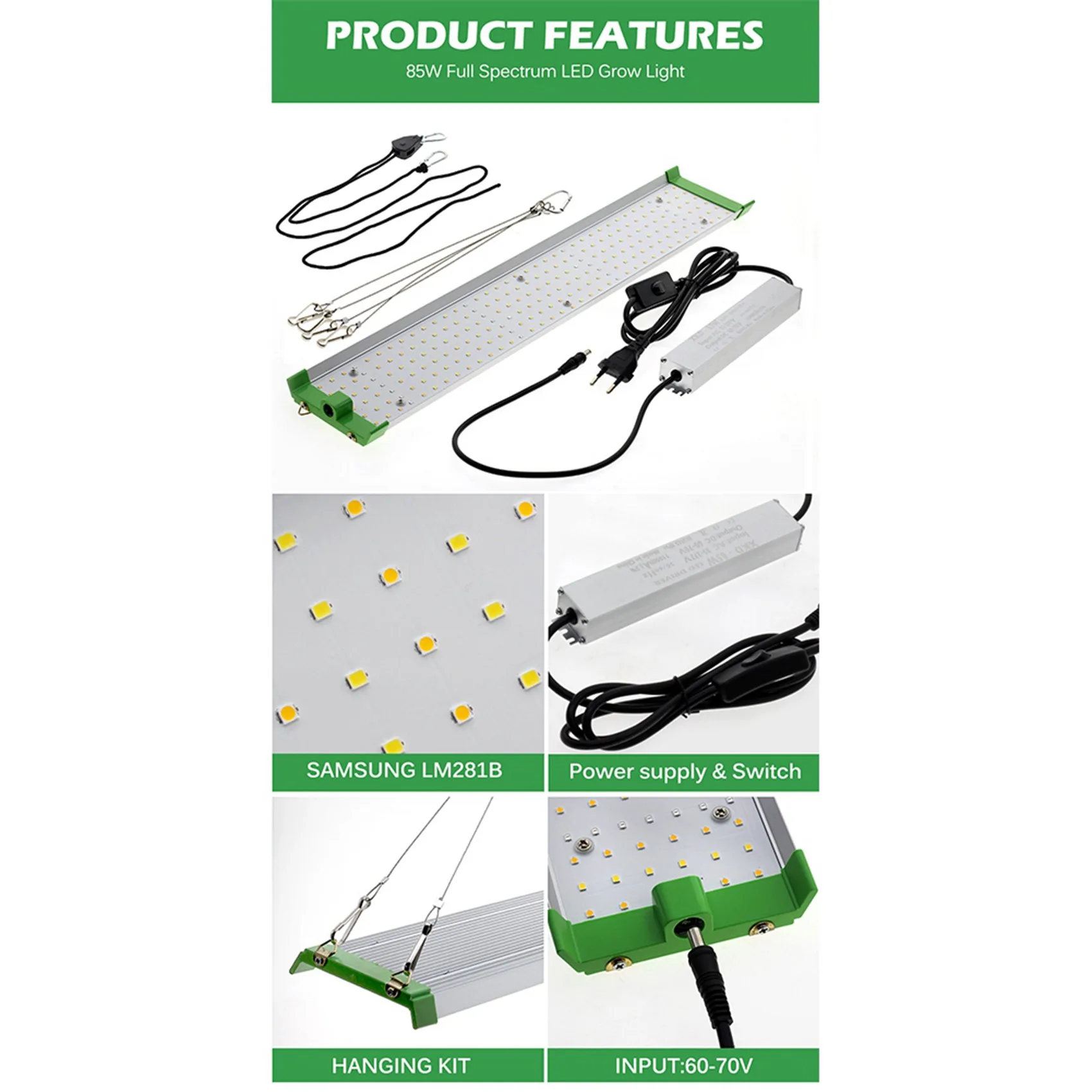 

Светодиодная лампа для растений AA05 2X 85W с полным спектром LM281B для выращивания растений в помещении, теплицах и гидропонике, с европейской вилкой.