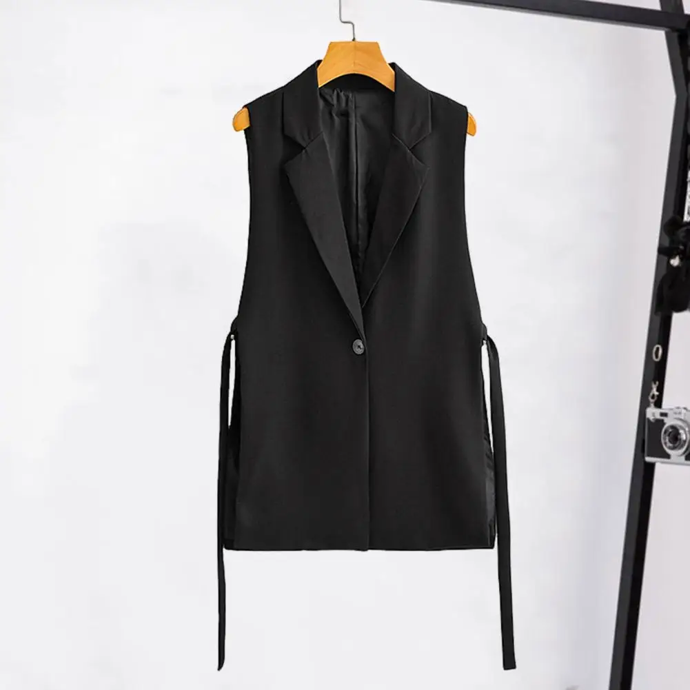 Single Button Waistcoat Elegant V-neck Waistcoat for Women Chic Single Button Cardigan with Turn-down Collar Stylish for Wear