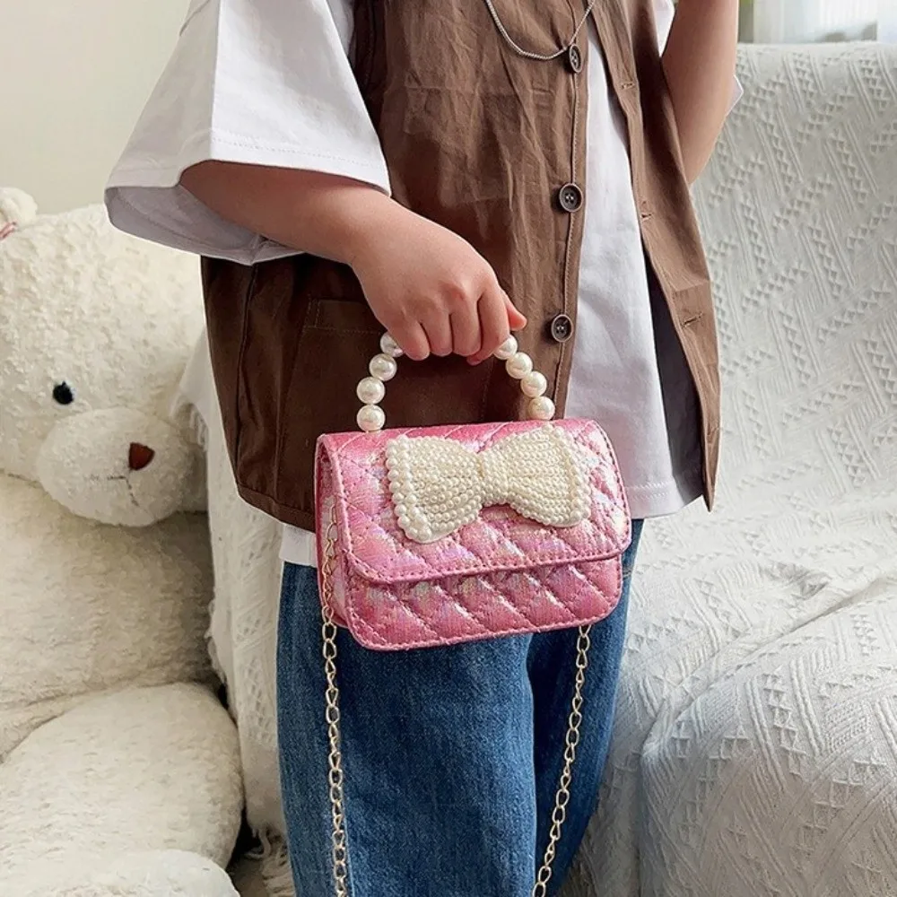 لطيف بو الجلود اللؤلؤ حقيبة يد صغيرة بلون القوس حقيبة كروسبودي المحفظة الكورية نمط الأطفال محفظة نسائية للعملات المعدنية السفر