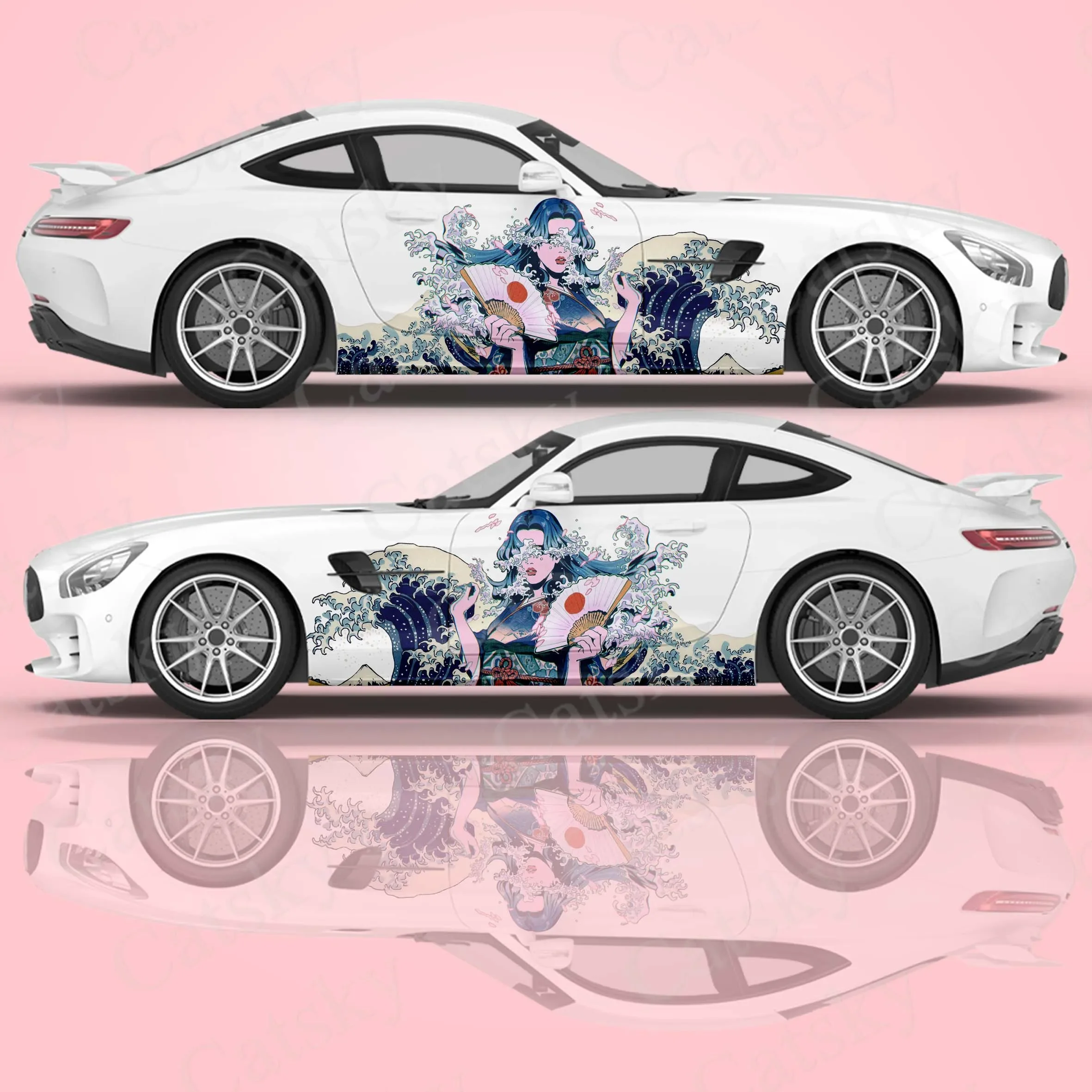

Sea Wave Art Japanese Girl Car Side Sticker Decoration Protection, Waterproof Self-adhesive Decal Auto Accessories Wrap Cover