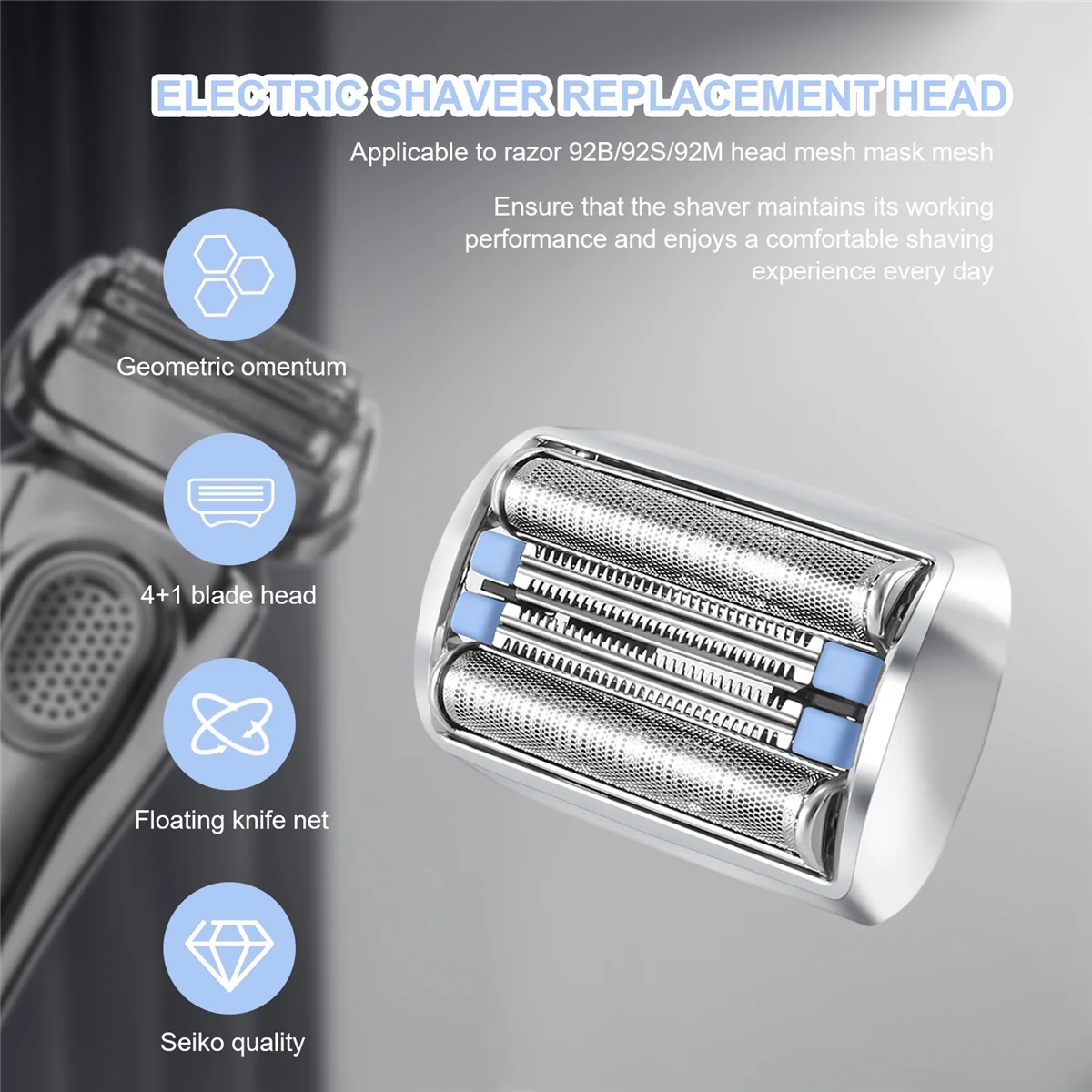 Replacement Foil Cutter Head Shaving Head Razor Blades for Braun Series 9 92S/92B/92M Electric Shaver Replacement Head B