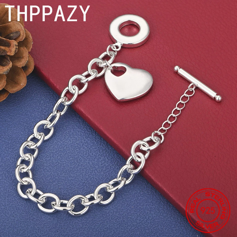 

THPPAZY 925 Sterling Silver Heart Bracelet Fashion Charm Jewelry Accessories For Women Party Valentine's Day Gifts Couples