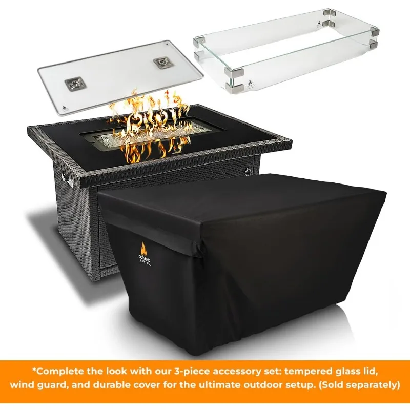 طاولة حريق البروبان الخارجية باللون الرمادي مقاس 44 بوصة - بقدرة 5000 وحدة حرارية بريطانية، سطح من الزجاج المقسى