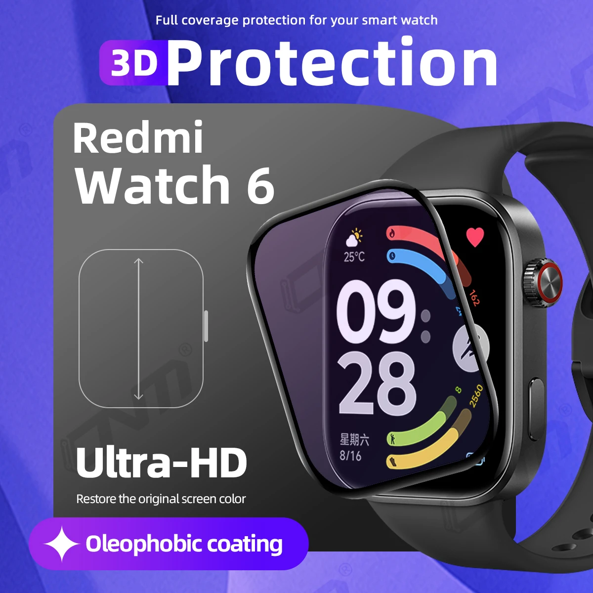 

3D Protection Film for Xiaomi Redmi Watch 6 Screen Protector, Full Coverage Anti-scratch for Watch6 Accessories ( Not Glass )