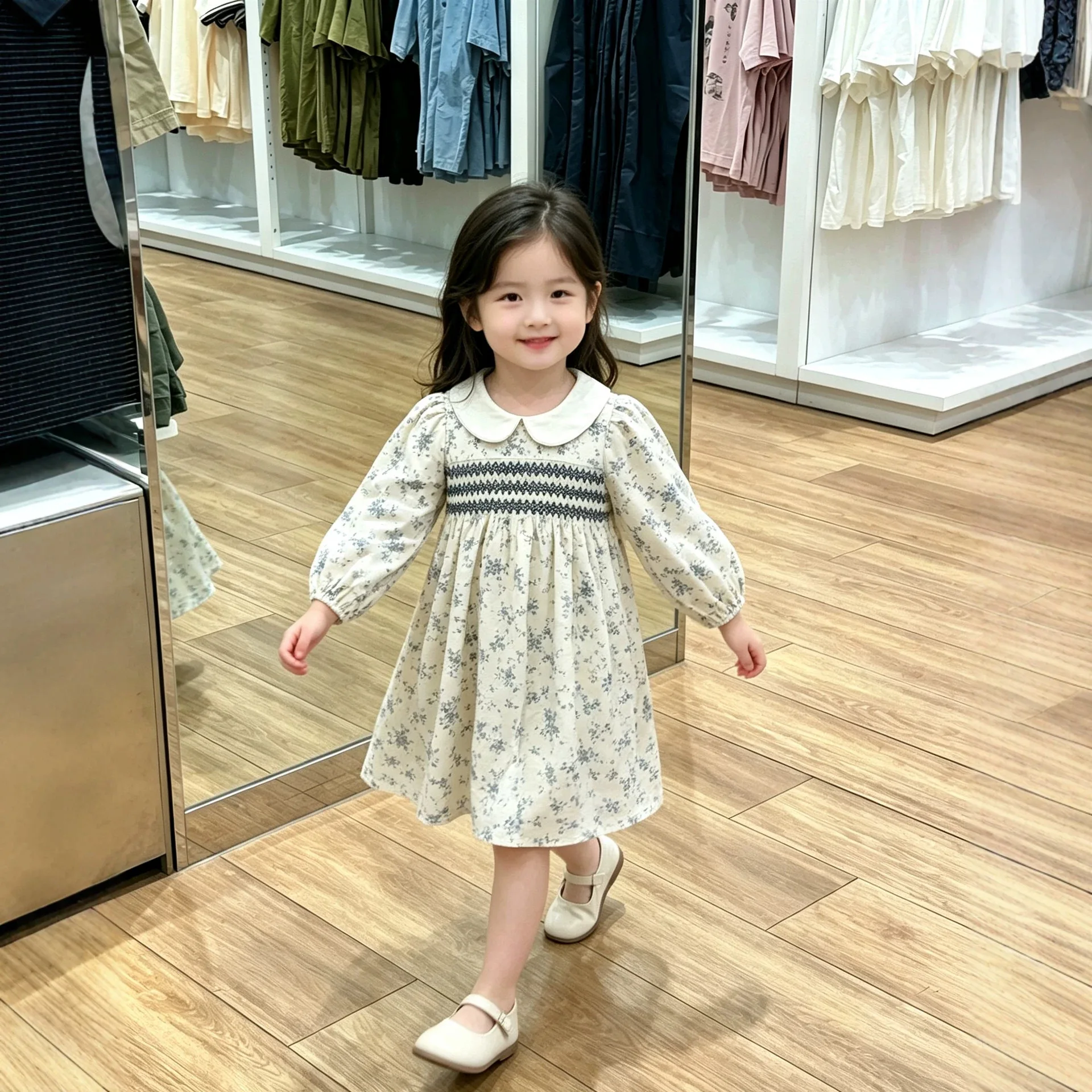 Girls' French-style print Dress 2026 Autumn New Children doll collar  Long-Sleeve Dresses Fashion Floral-Patterned girl's dress