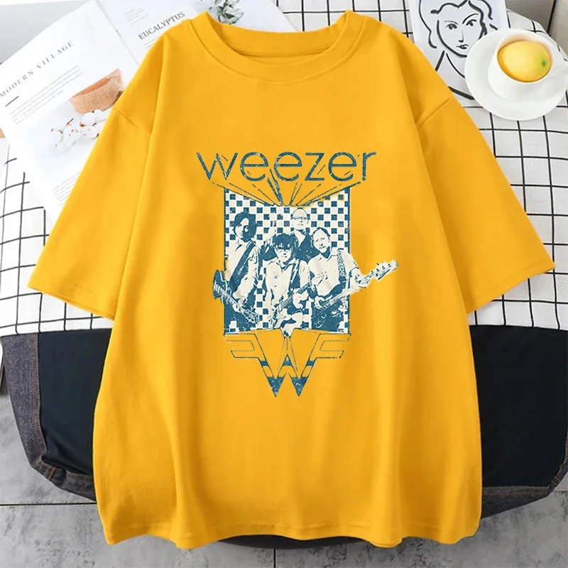 Weezer Tshirt Vintage Harajuku Tshirt Women Short Sleeve Casual Fashion O-neck Tops Trend Streetwear Tee Tops