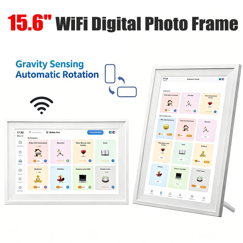 15.6 Inch WiFi Digital Picture Frame 1920*1080 HD IPS Touch Screen Digital Photo Frame Voice Reminder Timed Sleep Auto-Rotate