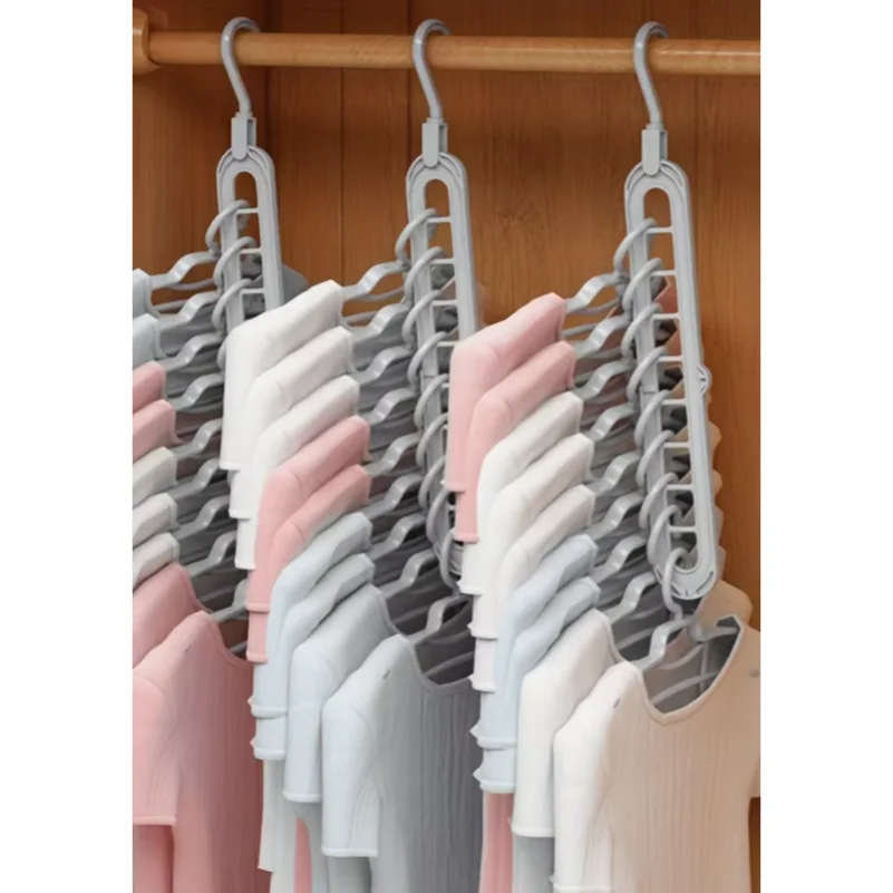

2pcs, Plastic 9-Hole Foldable Hangers, Heavy Duty Space Saving Clothes Organizer Hangers, For Room, Closet, Wardrobe, Home & Dor