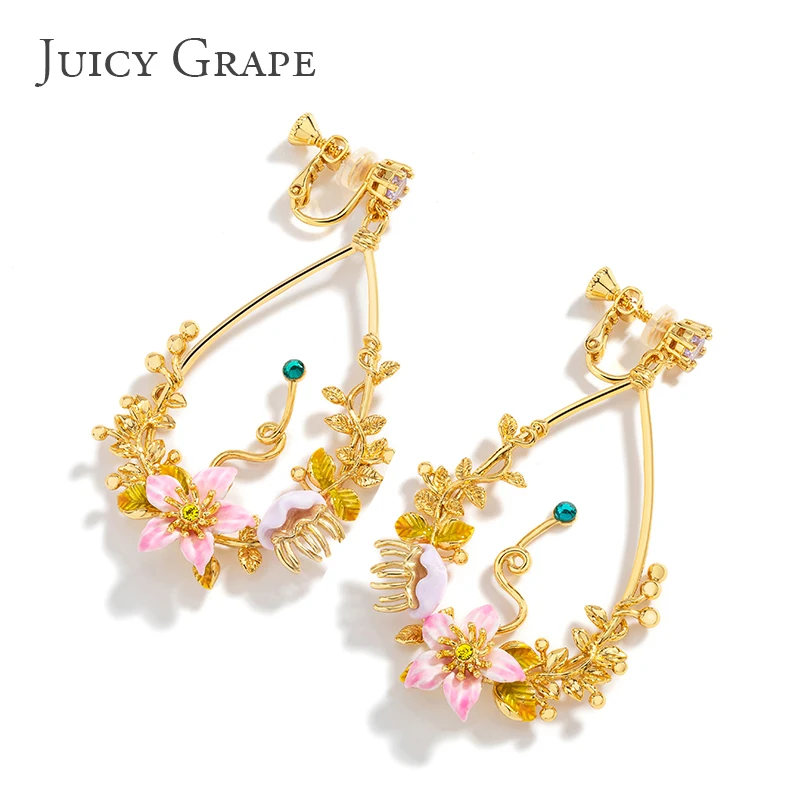 

JUICY GRAPE Cherry Blossom Flower Hoop Earrings S925 Sterling Silver Earrings For Women 18K Plated Gold Party Christmas Gift