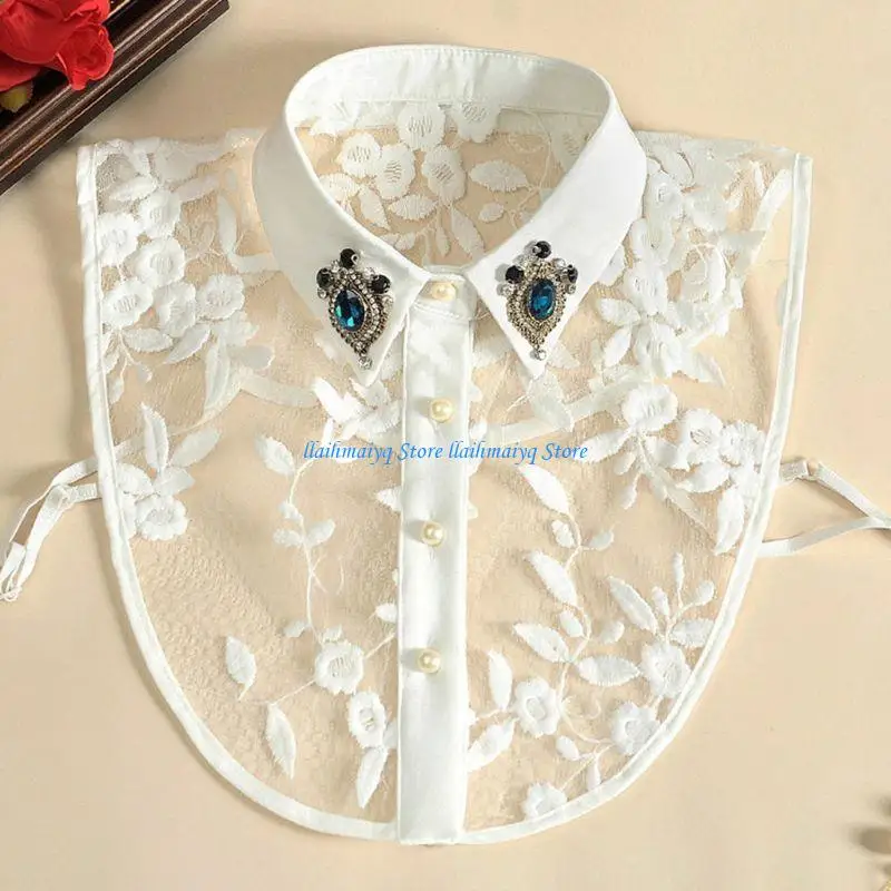 

573B корейская женская съемная полурубашка с лацканами из искусственного кристалла и бриллиантов, блузка с искусственным кружево
