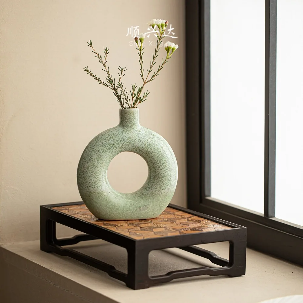 Retro wabi silent wind ceramic vase porch TV cabinet mottled coarse pottery homestay flower arrangement ornament