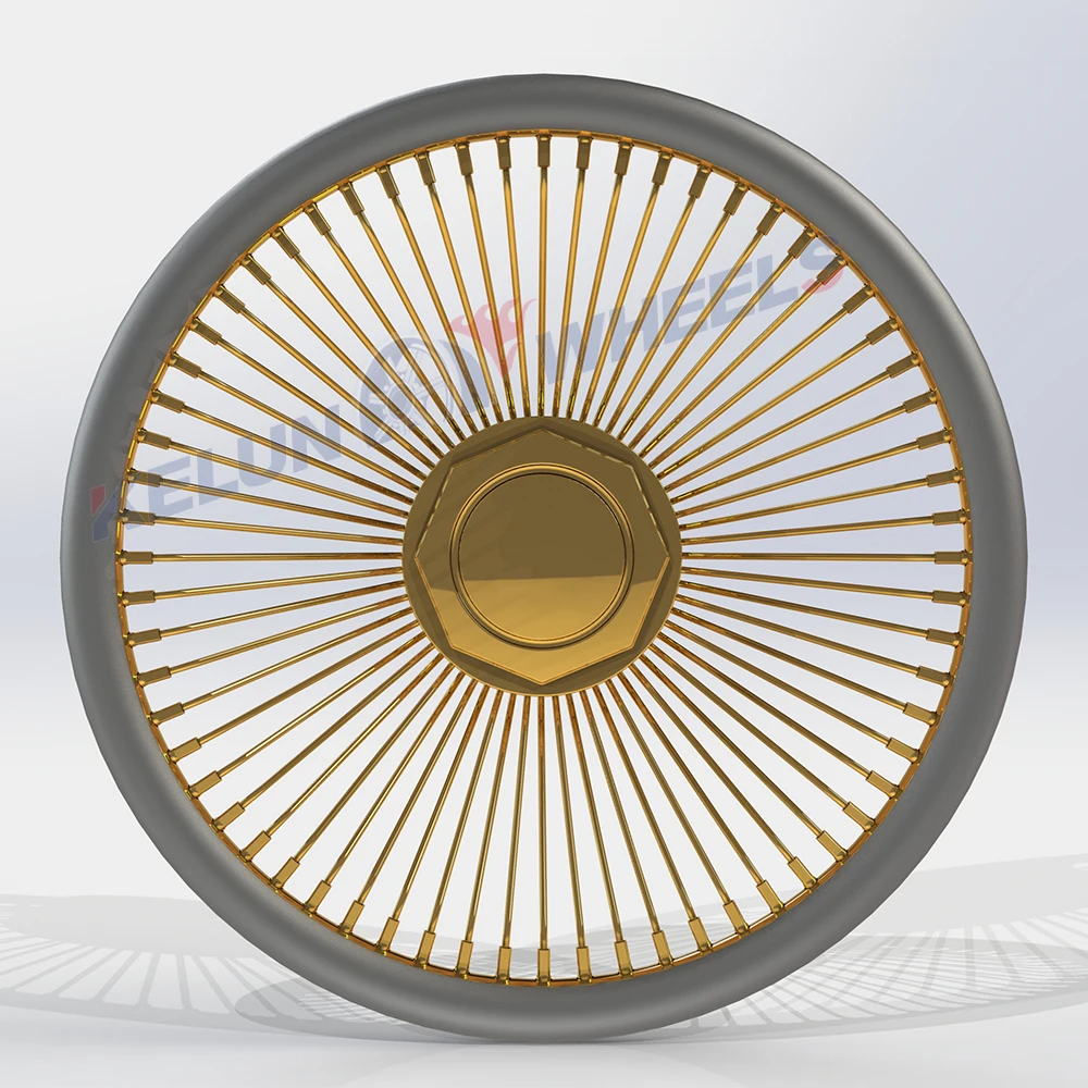 

Gold/Chrome Custom logo 64 Spoke Float Center Wire Wheel Steering Wheel Chrome Wheel
