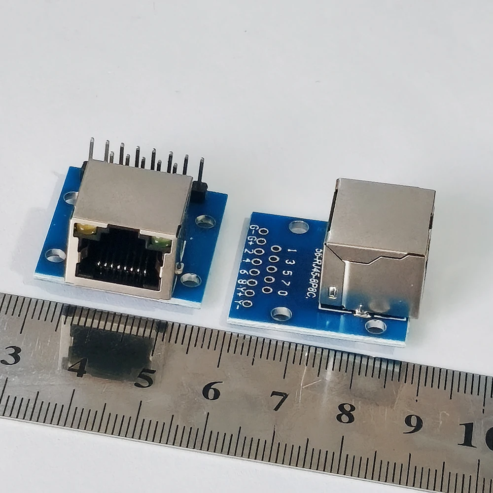 1/5 Stück RJ45-Buchse mit Breakout-Board und blauer LED-Licht-Schutzfolie, 2,54 mm DIP-Pin, Ethernet-Kristallbuchse, Test-PCB-Adapter – Detail 6