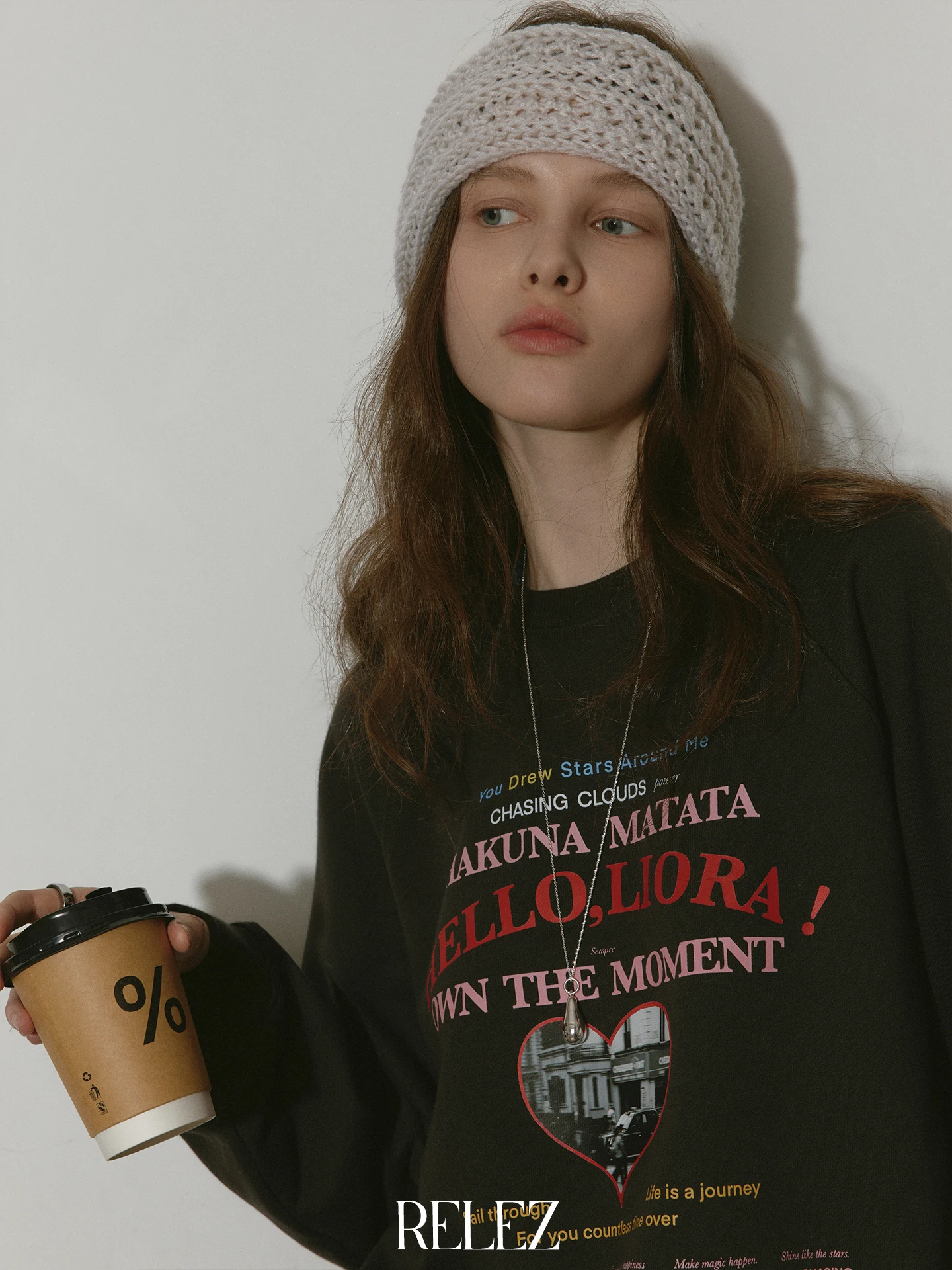 

Relez Spring New round Ne Color Blo Print Sweatirt Women's Faion Retro Casual Simple Matchable Top