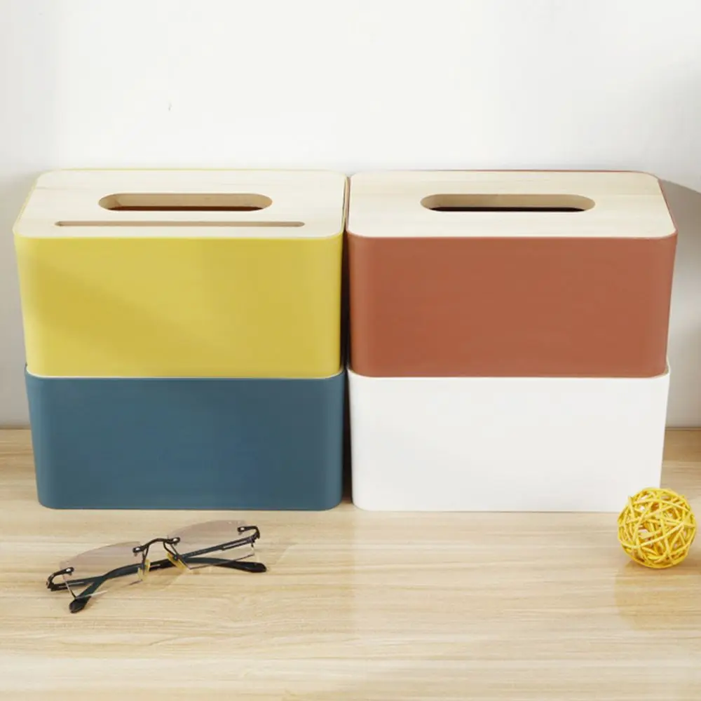 Wooden Tissue Box Cover Removable Desktop Tissue Holder Home Office Bathroom Paper Storage Case Table Decoration