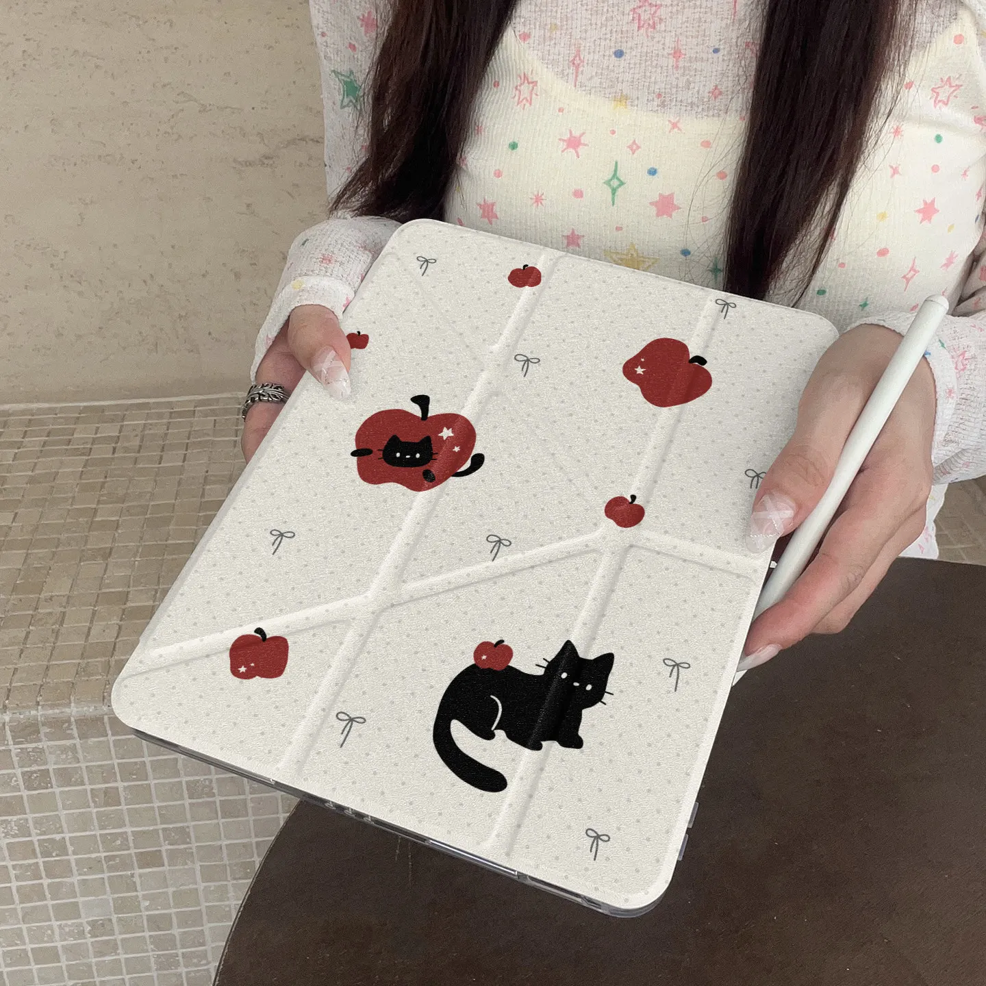 Ins Bowknot Apple Black Cat Tablet Case For iPad Pro 11 12.9 13 M2 M4 M3 M5 Shell 8.3 9.7 10.2 5/6/7/8/9/10/11th Air 4 5 6 Cover