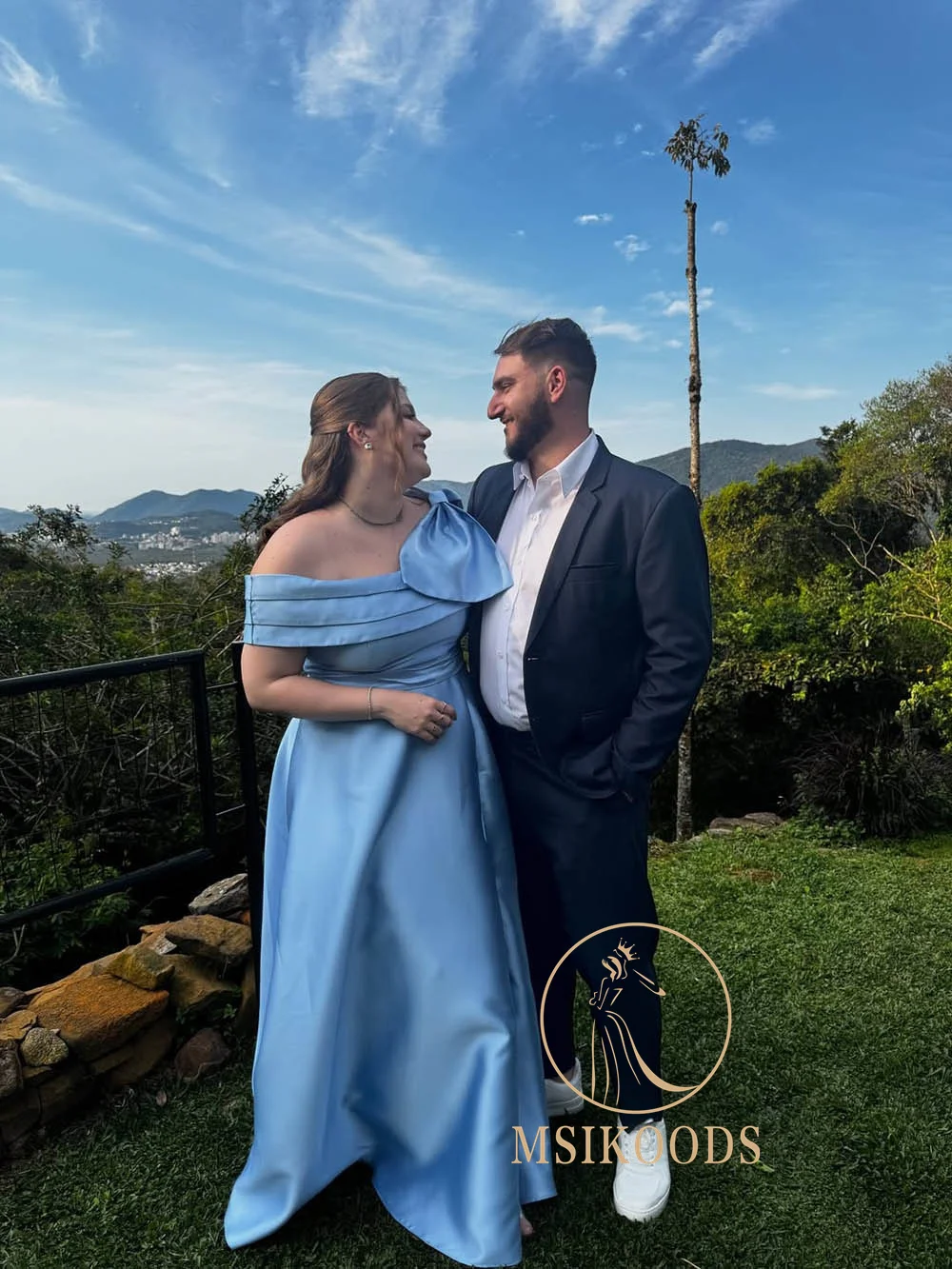 Msikoods Satin Blue Evening Dresses Plus Size Formal Guest Dress One Shoulder A Line Prom Dress Wedding Party Dress Customized