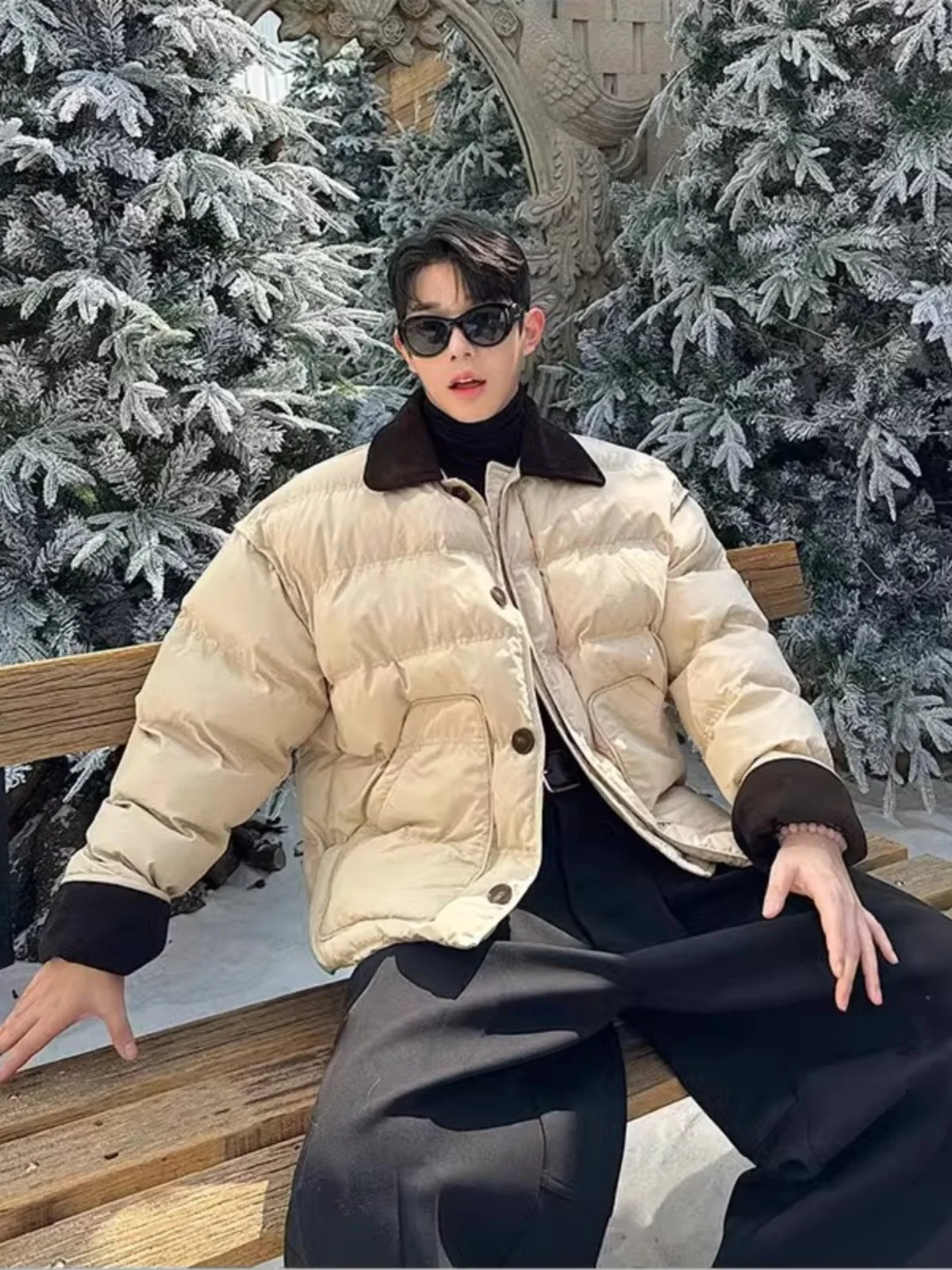 

Осенне-зимнее цветное хлопковое пальто с вельветовым воротником и одной пуговицей, мужское модное хлопковое пальто свободного покроя Jaet