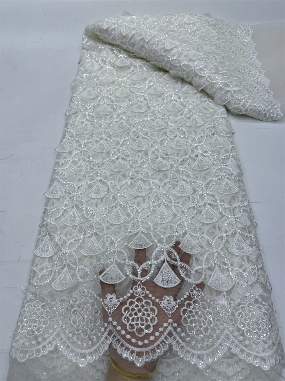

Luxury African Mesh Lace Fabric,Sequin,For Sewing,Clothes,Tulle,Wedding Evening Dresses,Embroidery,5 Yards Fabrics By The Meter