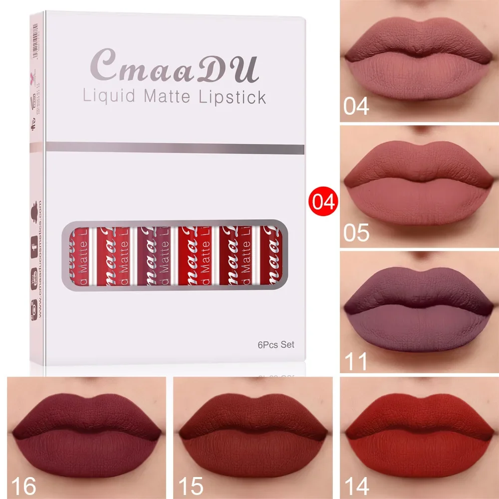 CmaaDu 6Pcs Nude Liquid Lipstick Set Non Stick Cup Ultra Matte Velvet Waterproof Long Lasting Moisturizer Lip Glosses Makeup