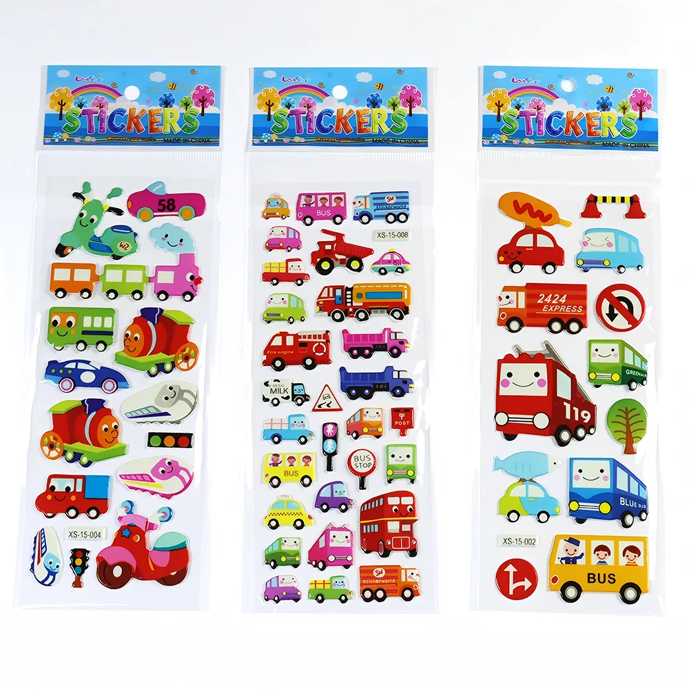 12pcs Cartoon Engineering Vehicle 3D Bubble Stickers Transport Truck Puffy Bulk Decals DIY Guitar Luggage Scrapbook Cool Sticker